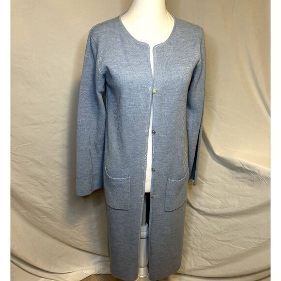 Olsen Knitted Blazer Baby Blue Cardigan Sweater Long Sleeve Womens Designer NWT - Picture 1 of 8